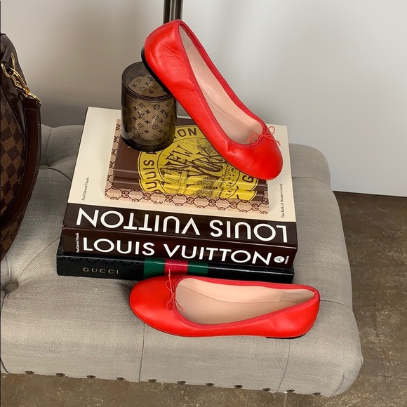 J. Crew Shoes - J. Crew Red Leather Flats // Shoes w/ Tie Bow